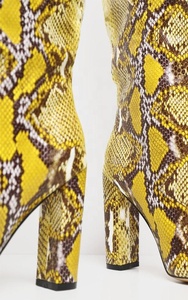 Hot Sale Python Print Block <b>High</b> Heel Snakeskin Women's <b>Knee</b> <b>High</b> Boots Ladies Pointed Toe Mid Calf Boots Shoes Women - Product Image 6
