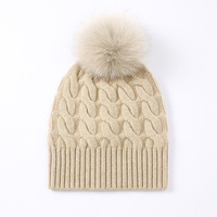 Chapeau d'hiver pas cher pour femmes fourrure de renard Pom Pom câble tricot cachemire Ny Beanie logo personnalisé luxe mode casquettes souples