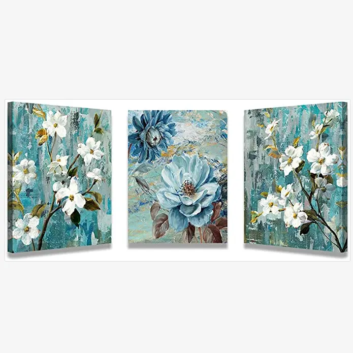 Wall Art or Living Room Blue Paintings Floral Artwork Bathroom Canvas Wall Art Living Room Decor