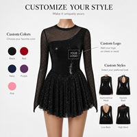 Robe de travail pour patinage artistique pour femme, à manches longues, en maille à strass et paillettes, en fibre de polyester antibactérienne, cinq couleurs unies, Ice