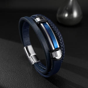 Moda 3 katmanlar örgülü kordon el yapımı dokuma halat deri erkek bilezik bileklik süsler özelleştirmek toptan deri bilezikler - Product Image 2