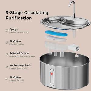 Fontaine à eau automatique en acier inoxydable pour chats et chiens, distributeur d'eau rond pour animaux de compagnie avec filtre et contrôle du débit - Product Image 3