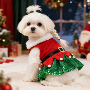 पालतू क्रिसमस पार्टी पोशाक अनुक्रमों क्रिसमस ट्री कुत्ते बिल्ली पोशाक पालतू जानवरों के लिए सुंदर सांटा पोशाक - Product Image 5