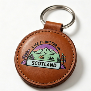 Llavero redondo de cuero, la vida es mejor en Escocia, recuerdo hecho a mano, anillo de metal, estilo fresco - Product Image 5