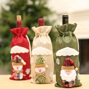 Nouvel ensemble cadeau de Noël pliable, sac en jute réutilisable et écologique, imprimé en sérigraphie, pochette à cordon pour vin rouge et champagne - Product Image 1