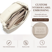 Sac à main en cuir de vachette véritable grainé, forme croissant, blanc crème, avec rabat magnétique, vente en gros directe usine, 5 couleurs