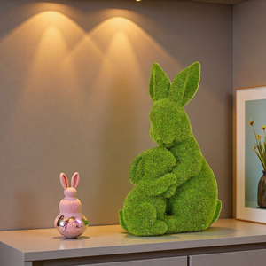 Estatua de Conejo Madre e Hijo con Acabado de Musgo, Escultura de Resina de Conejo de Pascua, Decoración de Jardín para Exteriores, Regalo de Pascua, Adorno Animal - Product Image 5