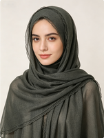 Selendang renda berongga desain baru untuk wanita, warna polos, bahan linen, terasa lembut, selendang muslim Timur Tengah untuk musim panas