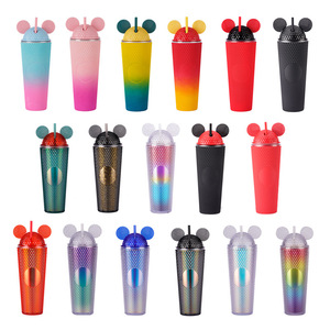 Shang Kou Ai Plastic Straw <b>Cup</b> Double Wall Large Capacity <b>Reusable</b> Travel Drinkware <b>With</b> Cat Ear <b>Lid</b> - Product Image 1