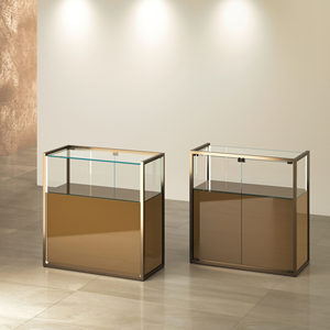 Vitrine en fer 95x45x95cm Bronze Laqué avec Fond en Verre pour Comptoir de Vente et Présentoir de Table - Product Image 1