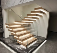 Escalier flottant sur mesure en bois massif, escalier superposé pour villa, loft, duplex, moderne, luxueux, avec garde-corps en verre, marches en pierre