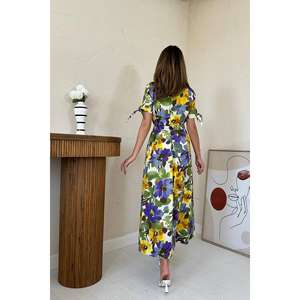 Vestido Largo Plisado con Estampado Floral, Cuello Redondo, Cintura Natural, Tejido Transpirable, para Uso Diario Informal - Product Image 1