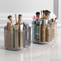 Organisateur de maquillage rotatif à 360° en plastique, boîte de rangement transparente à compartiments, grande capacité, moderne et minimaliste, pour vanité et papeterie