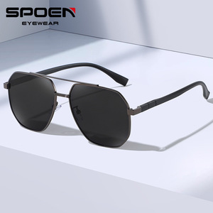 Lunettes de soleil carrées SPOEN, monture en métal, polarisées UV400, protection solaire rétro pour hommes, adultes - Product Image 1