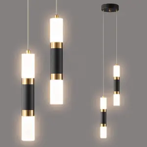 Modern Black Gold art pendant light Dimmable 2-Light Kitchen Island Bedroom Bedside Table LED Small chandeliers