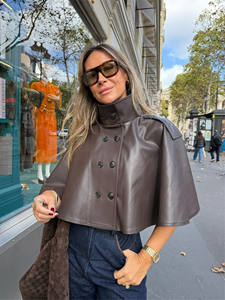 <span class=keywords><strong>Chaqueta</strong></span> Corta de PU sin Mangas con Doble Botonadura para <span class=keywords><strong>Mujer</strong></span>, Estilo Vintage, Nueva Moda - Product Image 5