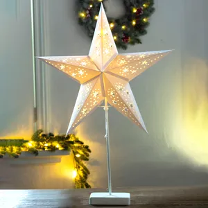 Newish home decor table night light dia45cm 10L warm white LED paper star lanterns with white metal base