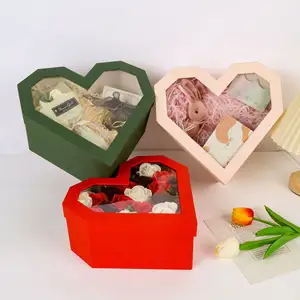 Embalagem vazia de caixa de presente de flor, grande, amor, com janela transparente, embalagem personalizada, caixa em forma de coração, venda imperdível