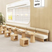 Ensemble de sièges et table de restaurant commercial minimaliste moderne avec banquette murale, chaises et tabourets en bois massif pour restaurants de nouilles