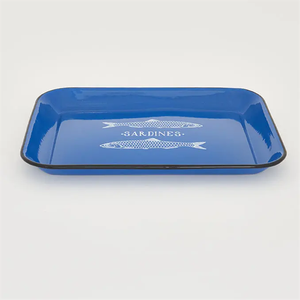 42cm Restaurant Enamelware Roasting Pan Classic Rectangular Personalized logo Enamel <strong>Hamburger</strong> Serve <strong>Baking</strong> Tray with Black Rim - Product Image 1