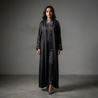 Robe Abaya longue à manches longues pour femmes Alya, en polyester, noire, décontractée, pour l'Aïd musulman, toutes saisons, faible MOQ