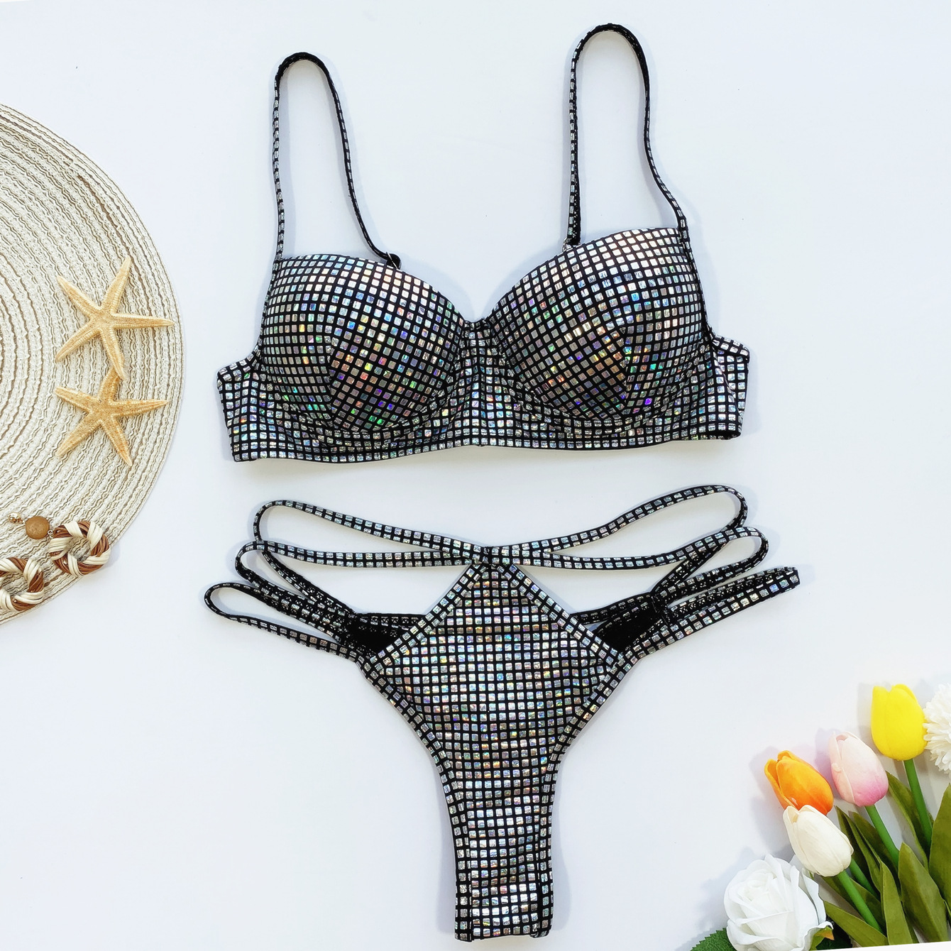Luxury Collection Crystal Sequins Sexy Women's Swimwear Sling Swimwear Bikini Set