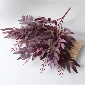 Hojas de simulación de <span class=keywords><strong>sauce</strong></span> de 5 ramas para arreglos florales DIY, para fabricantes de decoración de escenas de bodas - Product Image 2