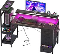Bureau de Gaming en Gros pour Usine avec Étagère Moniteur Pleine Largeur, Cadre Métallique, Gestion des Câbles, Crochet pour Casque, Table d'Ordinateur pour Bureau à Domicile