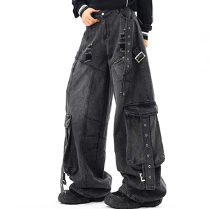 Jeans de Mezclilla Vintage de Alta Calidad para Hombre, Corte Recto, Estilo Boyfriend, Cintura Media, Estilo Y2K, Hip-Hop, Holgados, Bordados, con Múltiples Bolsillos - Product Image 3