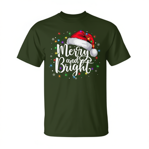 T-shirt de Noël avec lumières de Noël joyeuses et brillantes, chapeau du Père Noël, pour les fêtes de Noël - Product Image 2