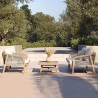 Ensemble de salon de jardin Dephoon RU-10s, mobilier d'extérieur de luxe, banc de jardin d'hôtel, patio, bois de teck moderne, tressage de corde, 2 places, villa, resort
