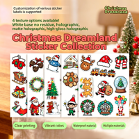 Feuille d'autocollants de Noël holographiques imperméables Honli, autocollants en PVC découpés à la forme, 47 pièces, cadeau pour enfants, scrapbooking, bricolage