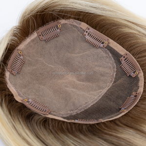 Cerradura <span class=keywords><strong>de</strong></span> Cabello Humano Virgen 100% Europeo <span class=keywords><strong>de</strong></span> Alta Calidad con Base <span class=keywords><strong>de</strong></span> Seda, <span class=keywords><strong>Rubia</strong></span> Dimensional 5.5x6.5, Topper Natural para Mujer - Product Image 1