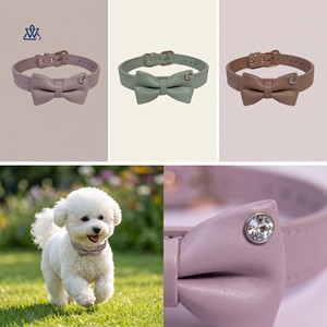 Pet Collar PU Leather Bow Adjustable Small Dog Cat Elegant <b>Rose</b> Gold <b>Light</b> Green <b>Light</b> Purple Solid Color - Product Image 2