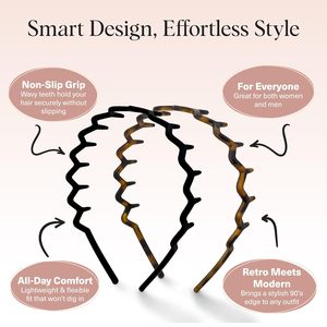 <span class=keywords><strong>Serre</strong></span>-têtes en <span class=keywords><strong>zigzag</strong></span> pour femmes - Accessoires de mode, styles ondulés pour cheveux lissés, confortables, réglables, avec peigne intégré, écologiques - Product Image 2