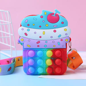 Wholesale KL Cartoon Cute Cake Waterproof Silicone Data Cable Storage <b>Coin</b> Purse Mini Crossbody <b>Bag</b> 12.5x8.5CM Kid Girls - Product Image 2