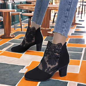 <span class=keywords><strong>Botas</strong></span> cortas de tacón alto de invierno 2024, <span class=keywords><strong>botas</strong></span> campestres de mujer <span class=keywords><strong>con</strong></span> diseño de malla de encaje de Color sólido - Product Image 3