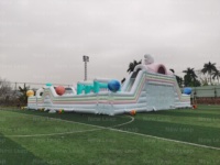Parc d'attractions New Leap Space Underwater World, château gonflable blanc avec toboggan combiné, parcours d'obstacles Yuedong