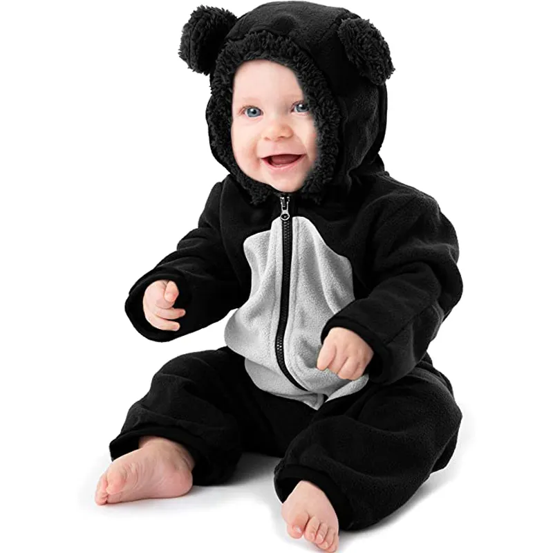 Amazon Hot Baby Bunting Bodysuit Infant One Piece Kids Jumpsuit Hooded Romper Outerwear Toddler Winter Baby Rompers With Zipper