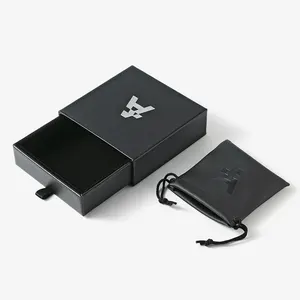 Оптовая продажа, высококачественная черная коробка для упаковки ювелирных изделий с кожаным кольцом и подвеской с логотипом на заказ