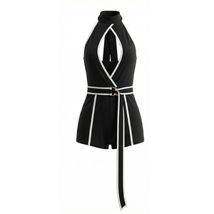 Viviblook J26RP146 Women Summer Romper New Sexy Spicy Girl Color Blocking Halter Strap Casual One Piece Romper for Ladies - Product Image 6