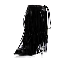 Bottines noires sexy à bout ouvert avec pampilles et semelle entièrement ornée de strass, idéales pour la danse en boîte de nuit - Collection Printemps-Été