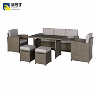 Ensemble de meubles d'extérieur 6 pièces en rotin PE, canapé 3 places, 2 fauteuils, 2 ottomanes, table à lattes, gris
