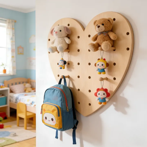 Romantic Heart Shaped Varnish 7 <b>Shelves</b> Durable DIY Mounted Entryway <b>Bedroom</b> Solid Wood Decor Pegboard Wall - Product Image 4