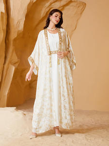 中东独立网站穆斯林妇女复古喇叭口下摆踝长涤纶秋季压花睡袍Abaya - Product Image 6