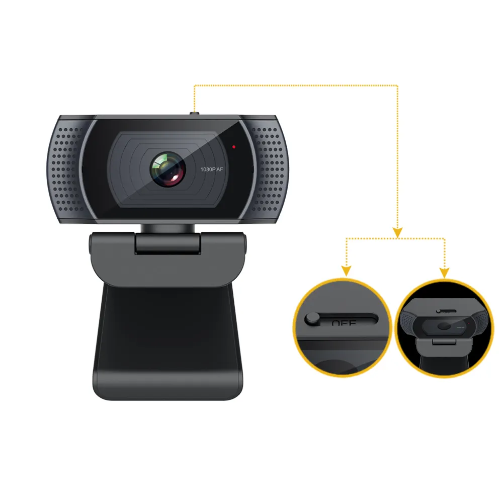 Privacy web cam for Webinar Conference with Microphone Home Office Live Streaming 1080 usb autofocus camera