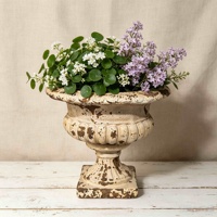 Pot Tanaman MGO Urn Planter Vintage Distressed Embossed Pedestal, Pot Bunga Rustic untuk Dekorasi Tanaman Hijau di Dalam dan Luar Ruangan