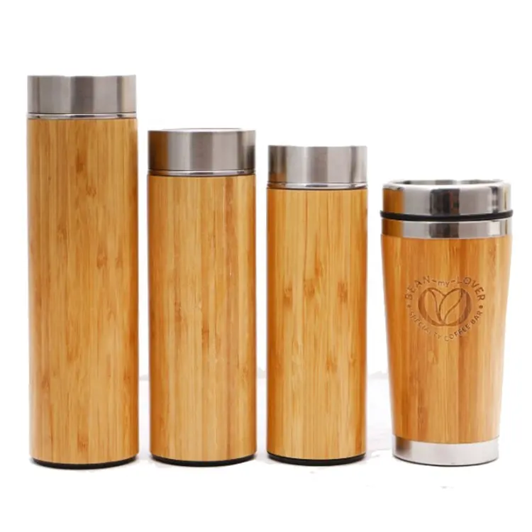 Vacuum Water Bottle Food Grade Stainless Steel Vacuum Flask Thermos Bamboo Cover Hot Water Bottle Custom