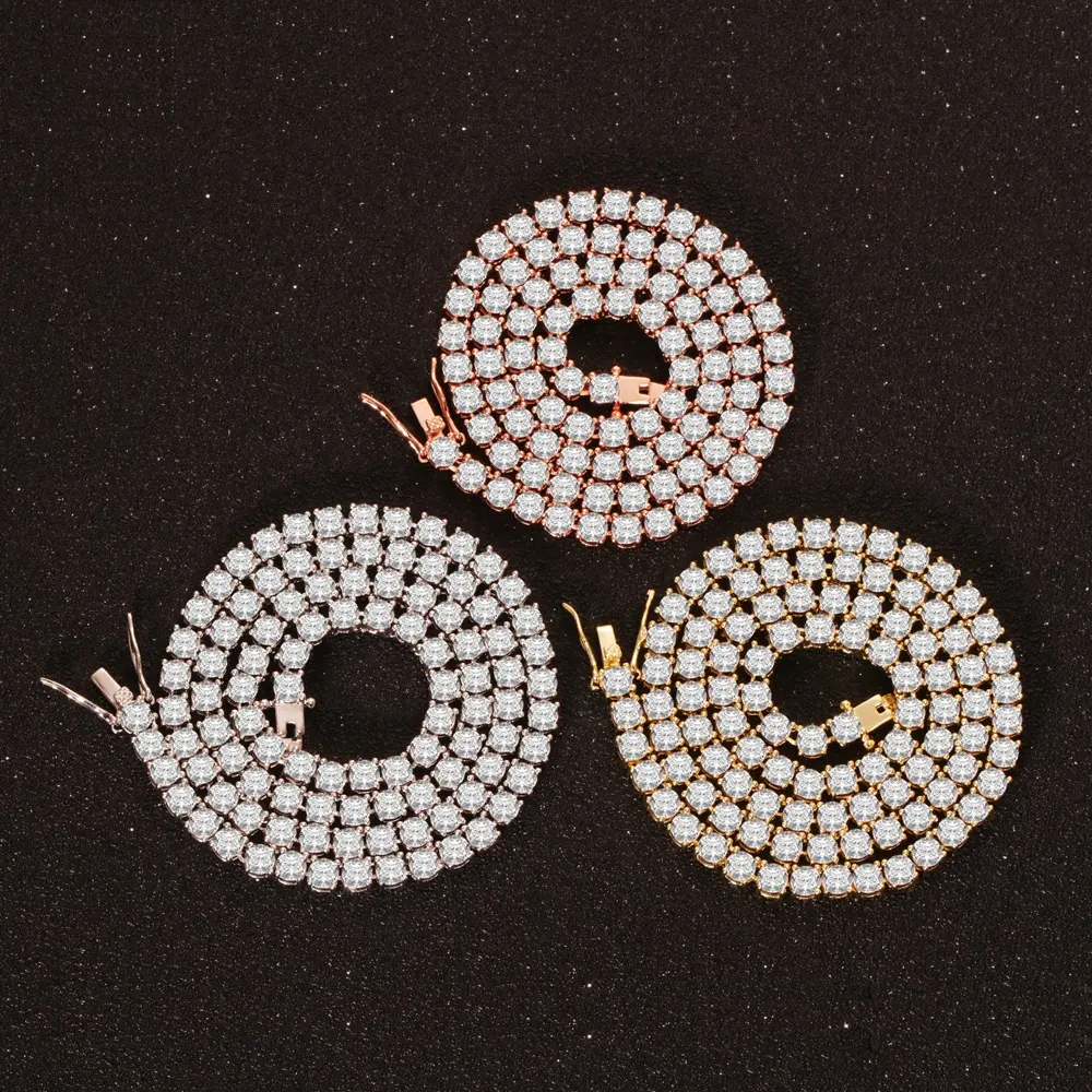 Chaîne de Tennis en diamant de 3mm, 4mm et 5mm, bijoux avec ras du cou, colliers Hip Hop, en Zircon Bling, en or, argent, Rose, de Tennis, nouvelle collection