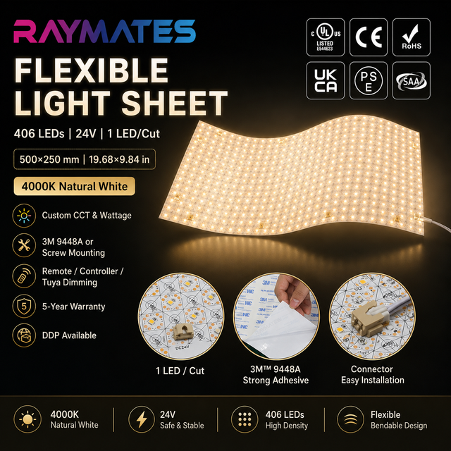 Manufacturer High Efficiency LED Flex Sheet Panel Light Thin 24V L500xW250mm Cuttable Led Sheet for Marble Countertop Backlit